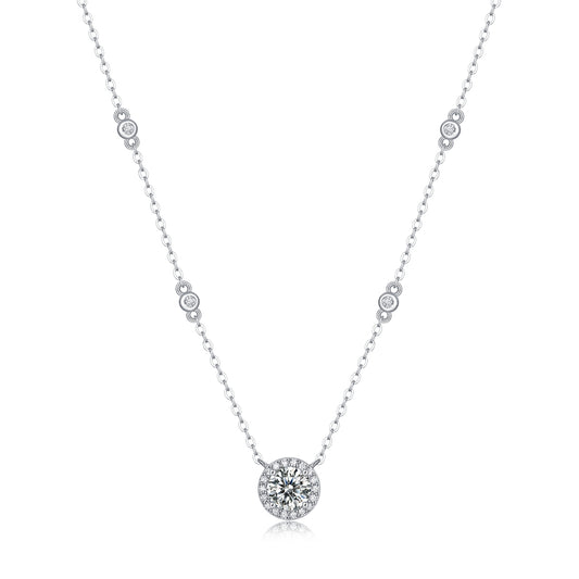 White 18k Gold-Covered 925 Silver Pendant Necklace with 2ct Moissanite