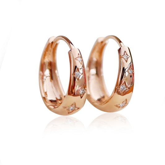 18k Gold Hoop Earrings with Diamonds