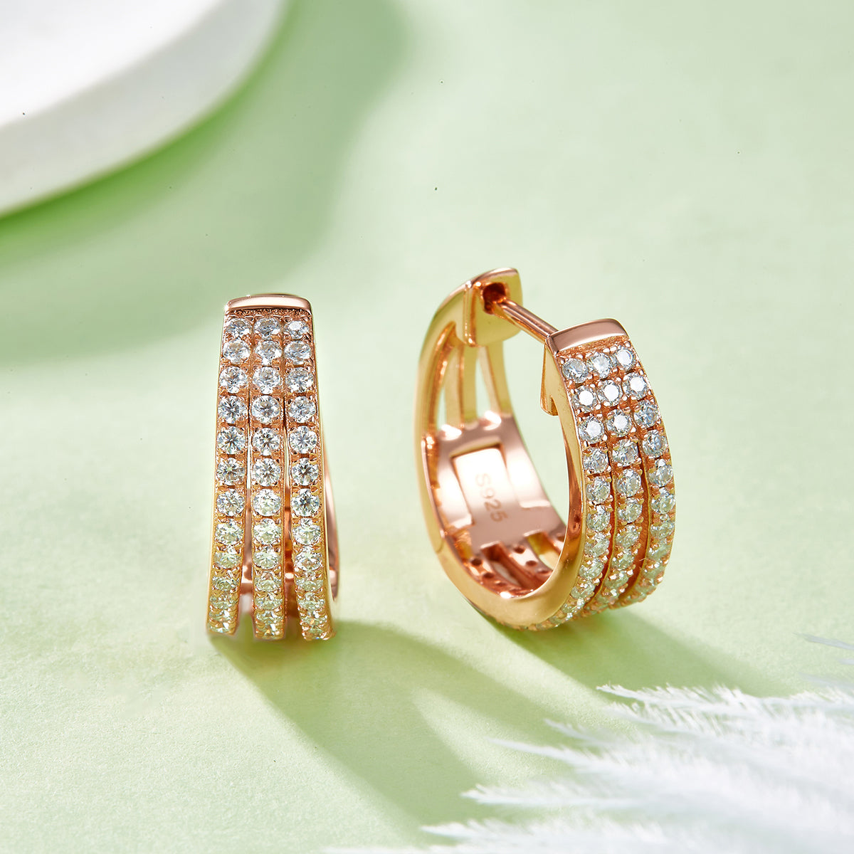 Triple Hoop Earrings in 18k Gold covered 925 Silver with Moissanites