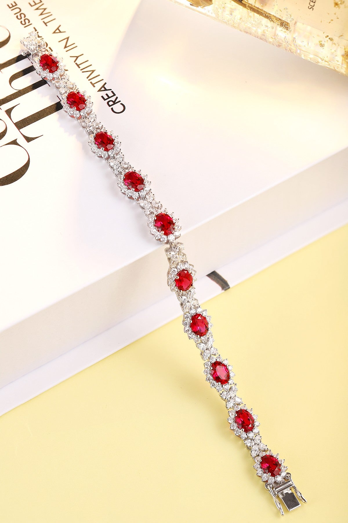 925 Silver Bracelet with Lab-Created Rubies