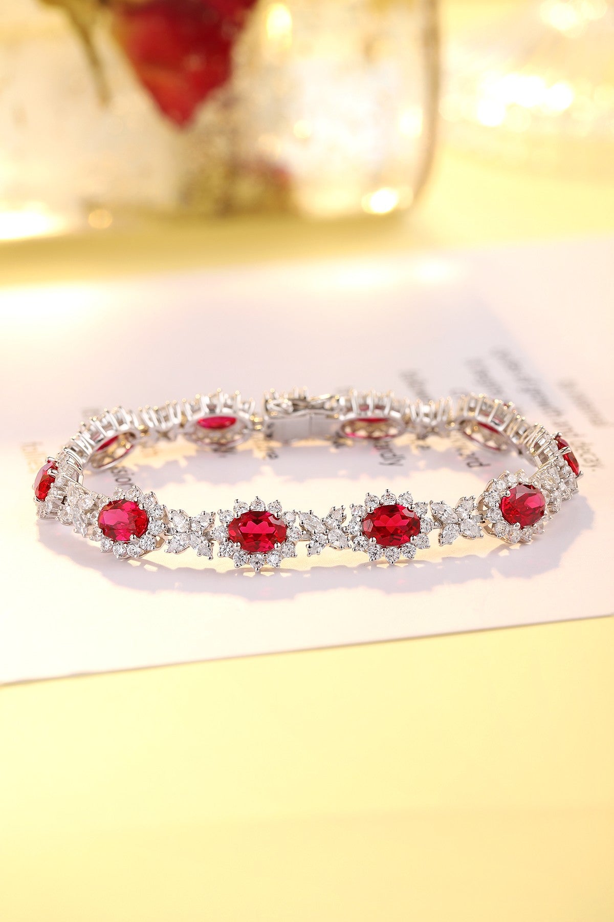 925 Silver Bracelet with Lab-Created Rubies