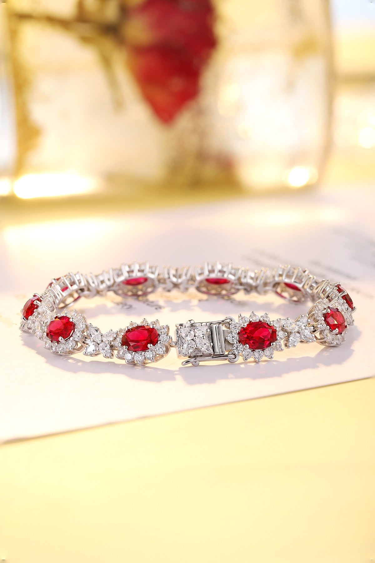 925 Silver Bracelet with Lab-Created Rubies