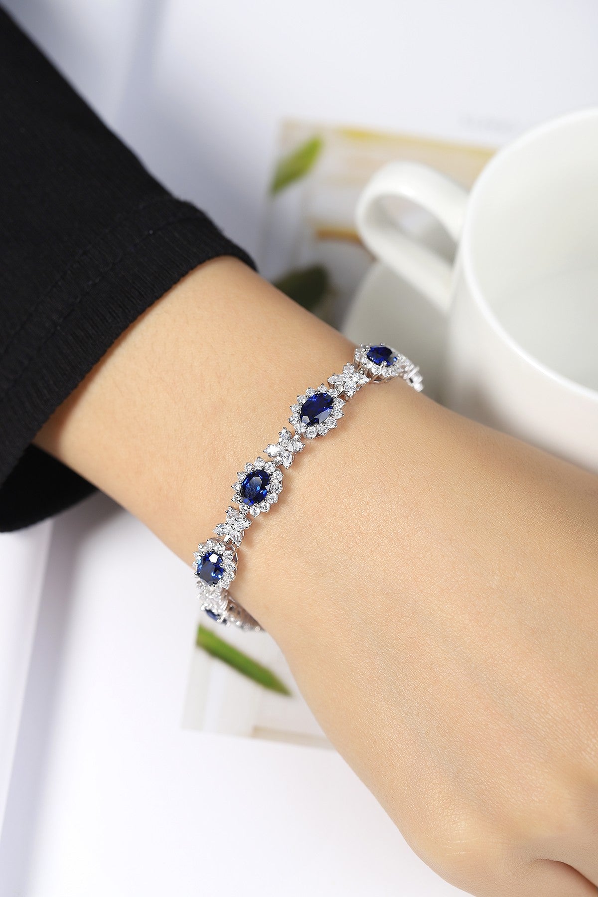 925 Silver Bracelet with Lab-Created Sapphires