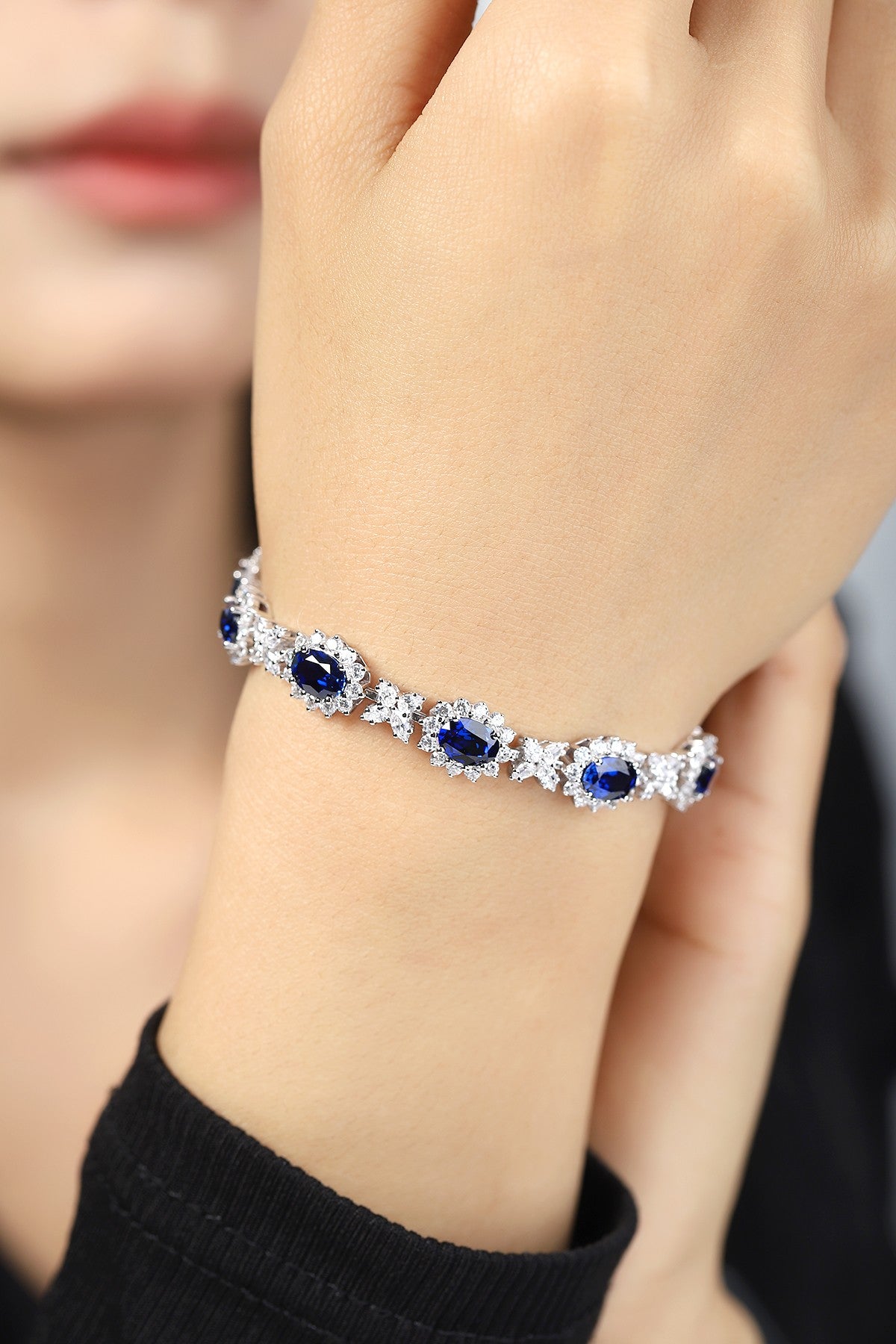 925 Silver Bracelet with Lab-Created Sapphires