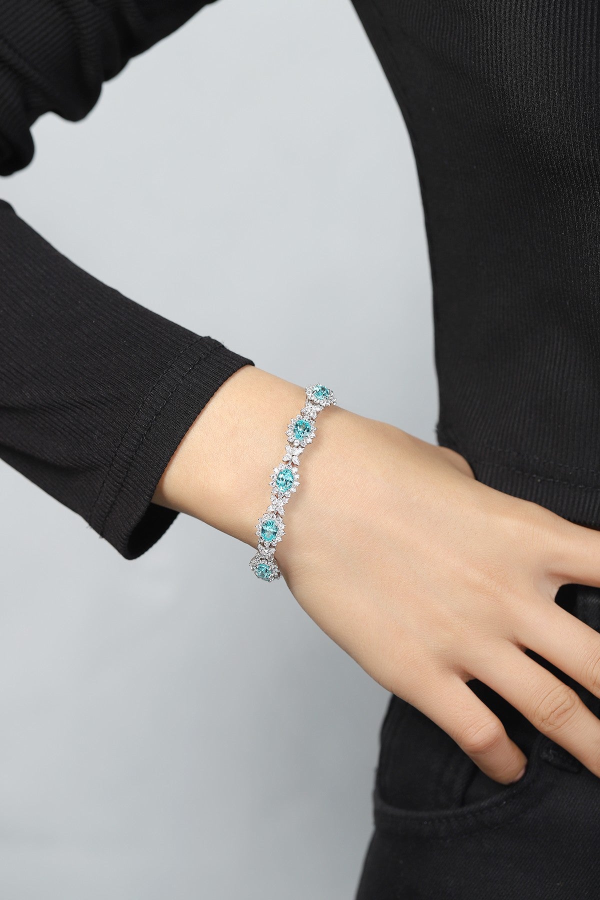 925 Silver Bracelet with Lab-Created Paraíba Tourmalines