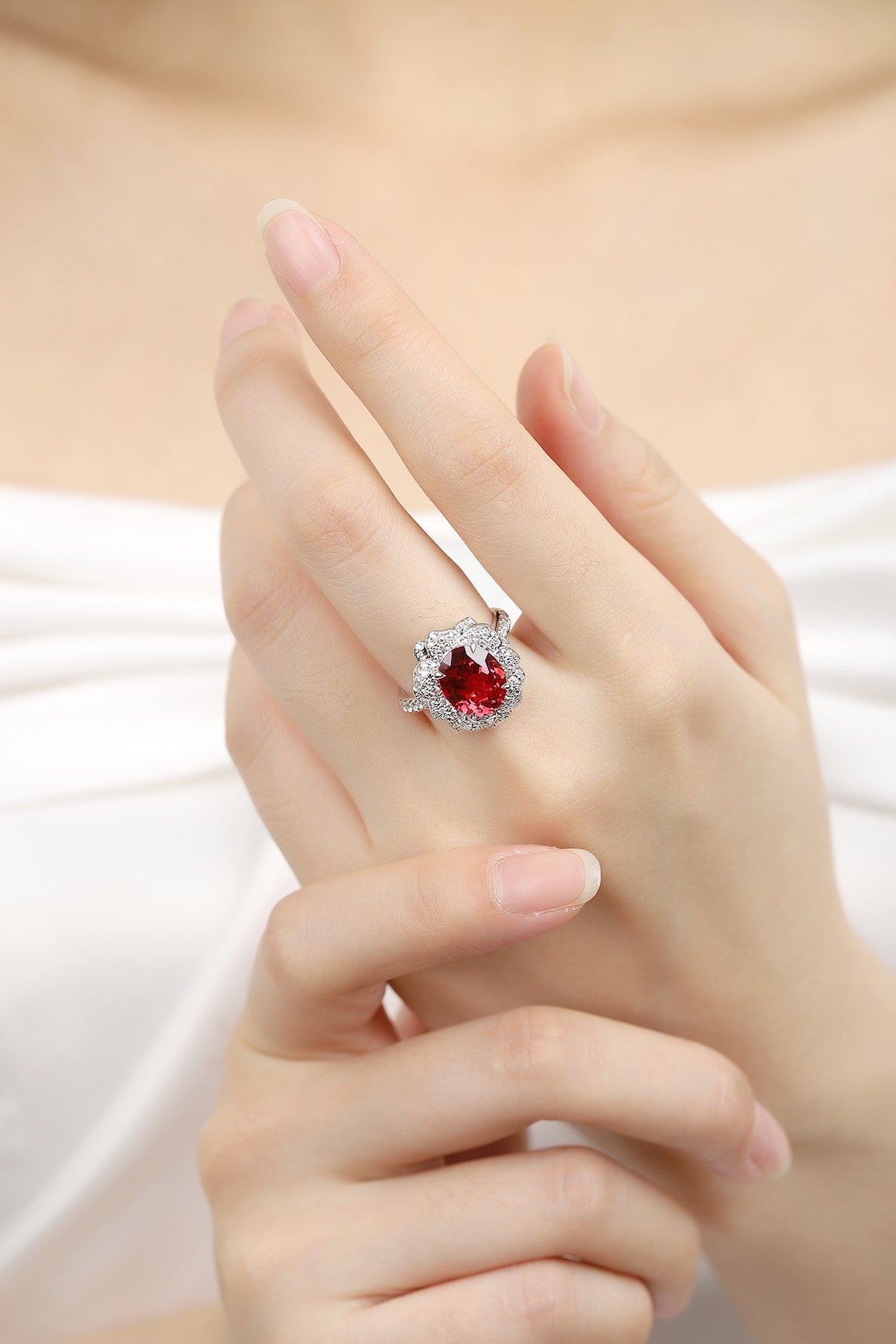 925 Silver Ring with 4.7ct Lab-Created Ruby