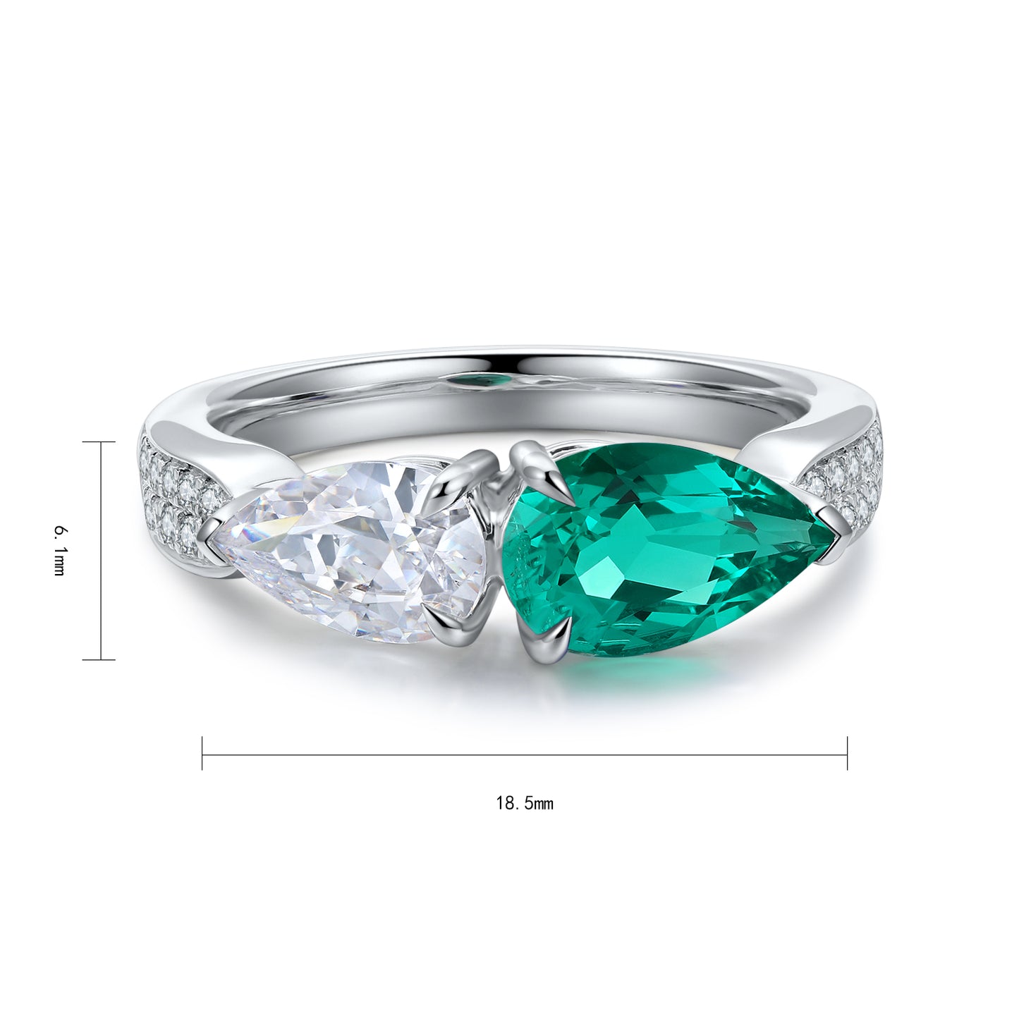 925 Silver Ring with Lab-Created 1.2ct Emerald and Zircons