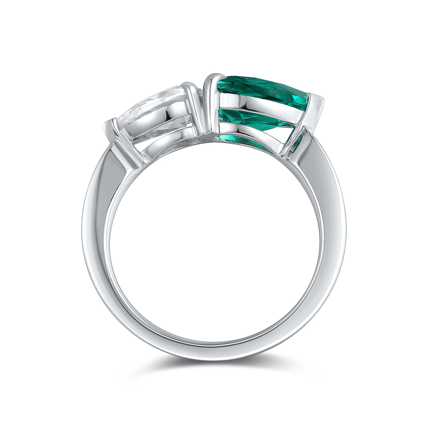 925 Silver Ring with Lab-Created 1.2ct Emerald and Zircons