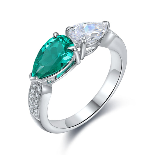 925 Silver Ring with Lab-Created 1.2ct Emerald and Zircons