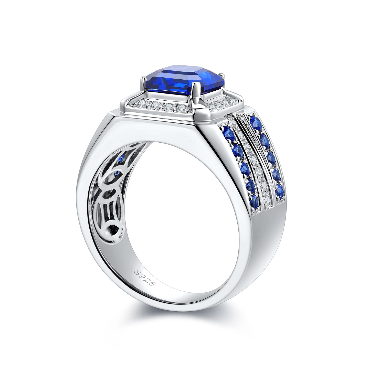 925 Silver Ring with Lab-Created Sapphires and Moissanites