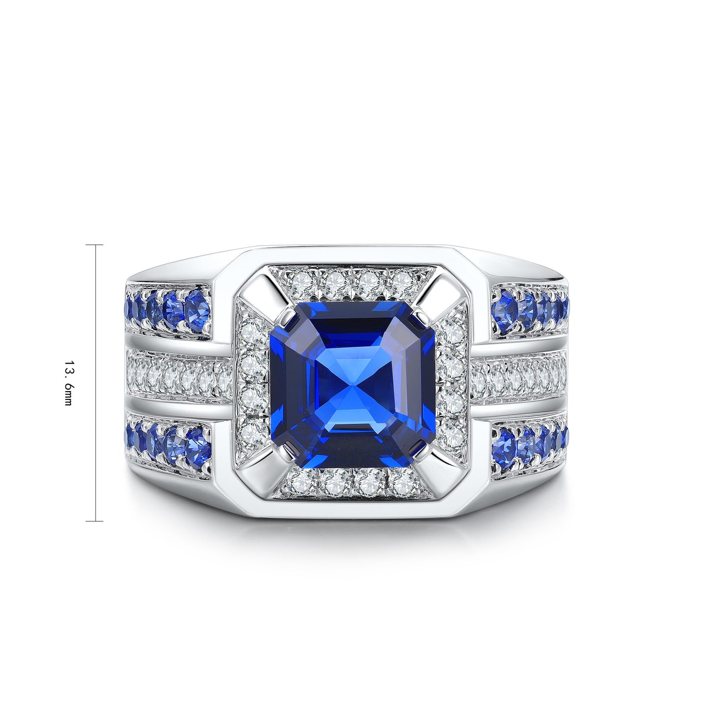 925 Silver Ring with Lab-Created Sapphires and Moissanites