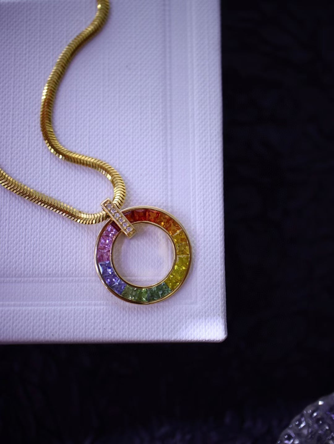 18k Circular Pendant with Multicoloured Lab-Created Sapphires