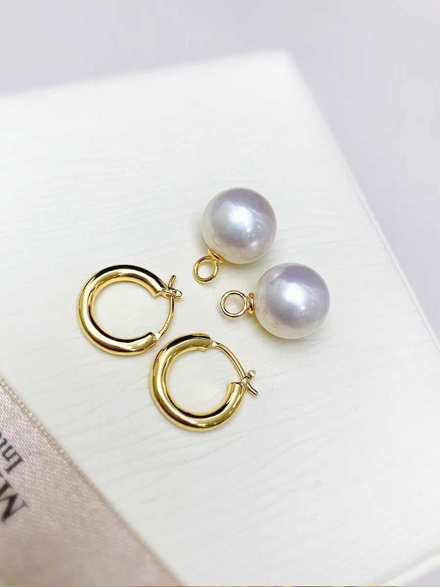 18k Gold Hoop Earrings with Pearl Pendants