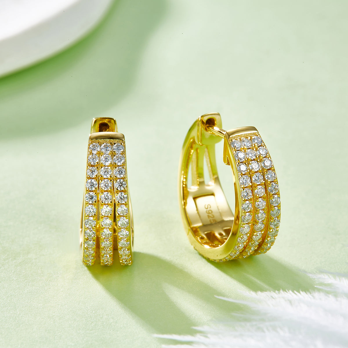 Triple Hoop Earrings in 18k Gold covered 925 Silver with Moissanites