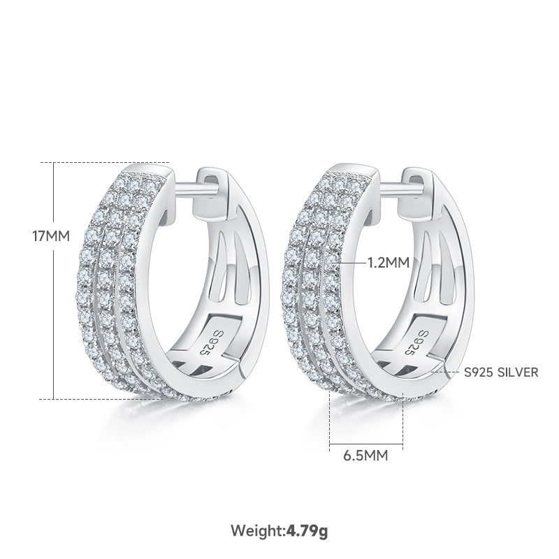 Triple Hoop Earrings in 18k Gold covered 925 Silver with Moissanites