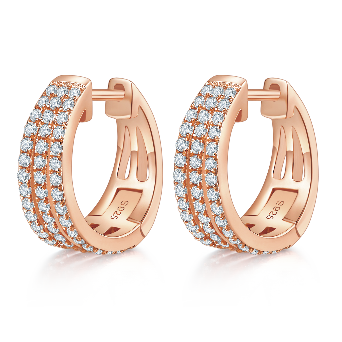 Triple Hoop Earrings in 18k Gold covered 925 Silver with Moissanites