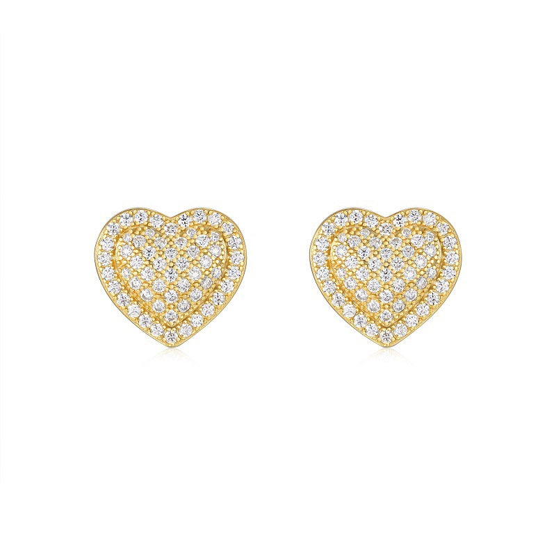 Moissanite encrusted Heart Earstuds in 18k Gold covered 925 Silver