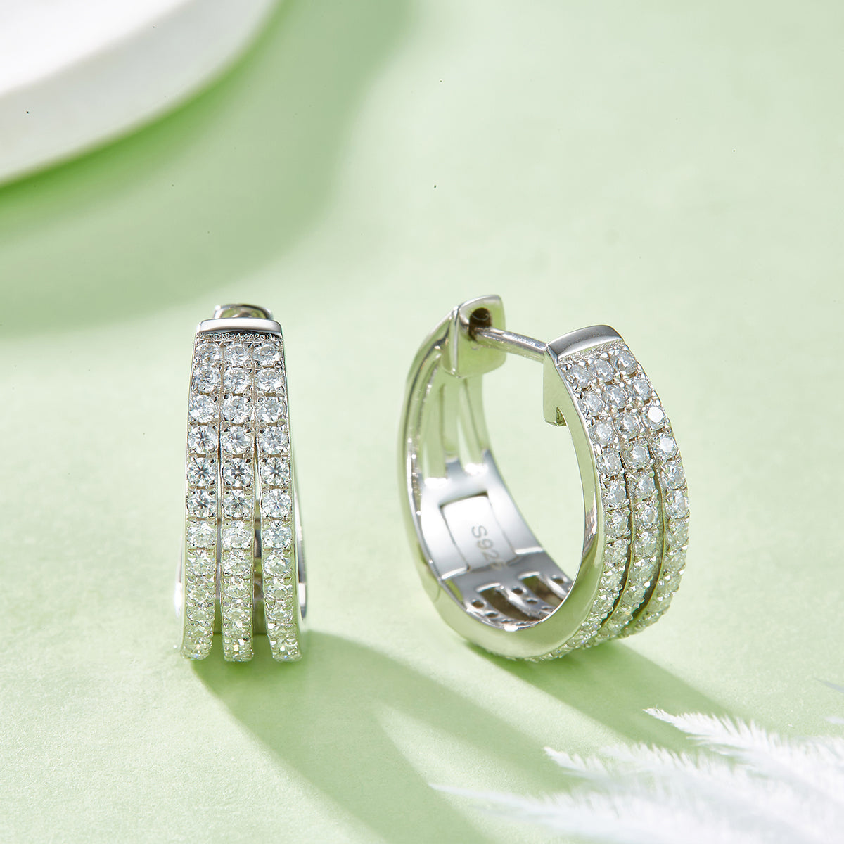 Triple Hoop Earrings in 18k Gold covered 925 Silver with Moissanites