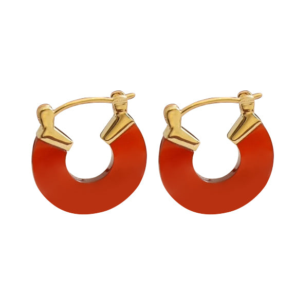 18k Gold and Agate Hoop Earrings