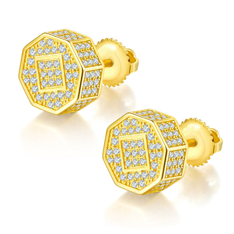 18k Gold Octagonal Earstuds with Moissanites