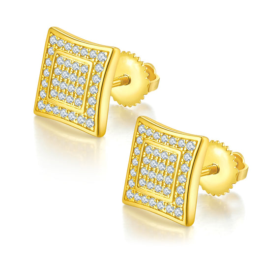 18k Gold Square Earstuds with Moissanites