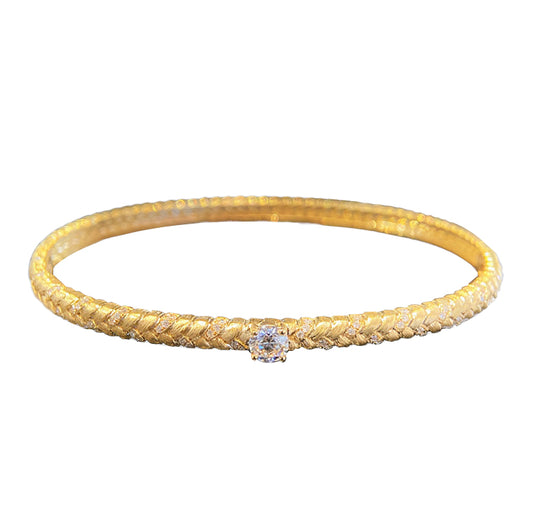 18k Gold Thread-Textured Bracelet with Diamonds